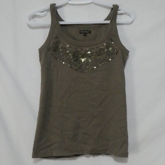 Lady Hathaway Tops - LADY HATHAWAY DESIGN STUDIO | large | Olive Green Embellished Cotton Tank Top